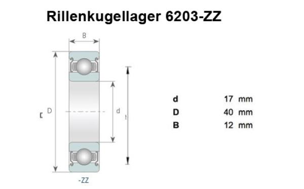 Lager 6203 ZZ (17mm innen, 40mm außen)